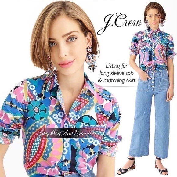 J.Crew NWOT 2-piece graphic floral long sleeve top & matching midi skirt set - Picture 5 of 11